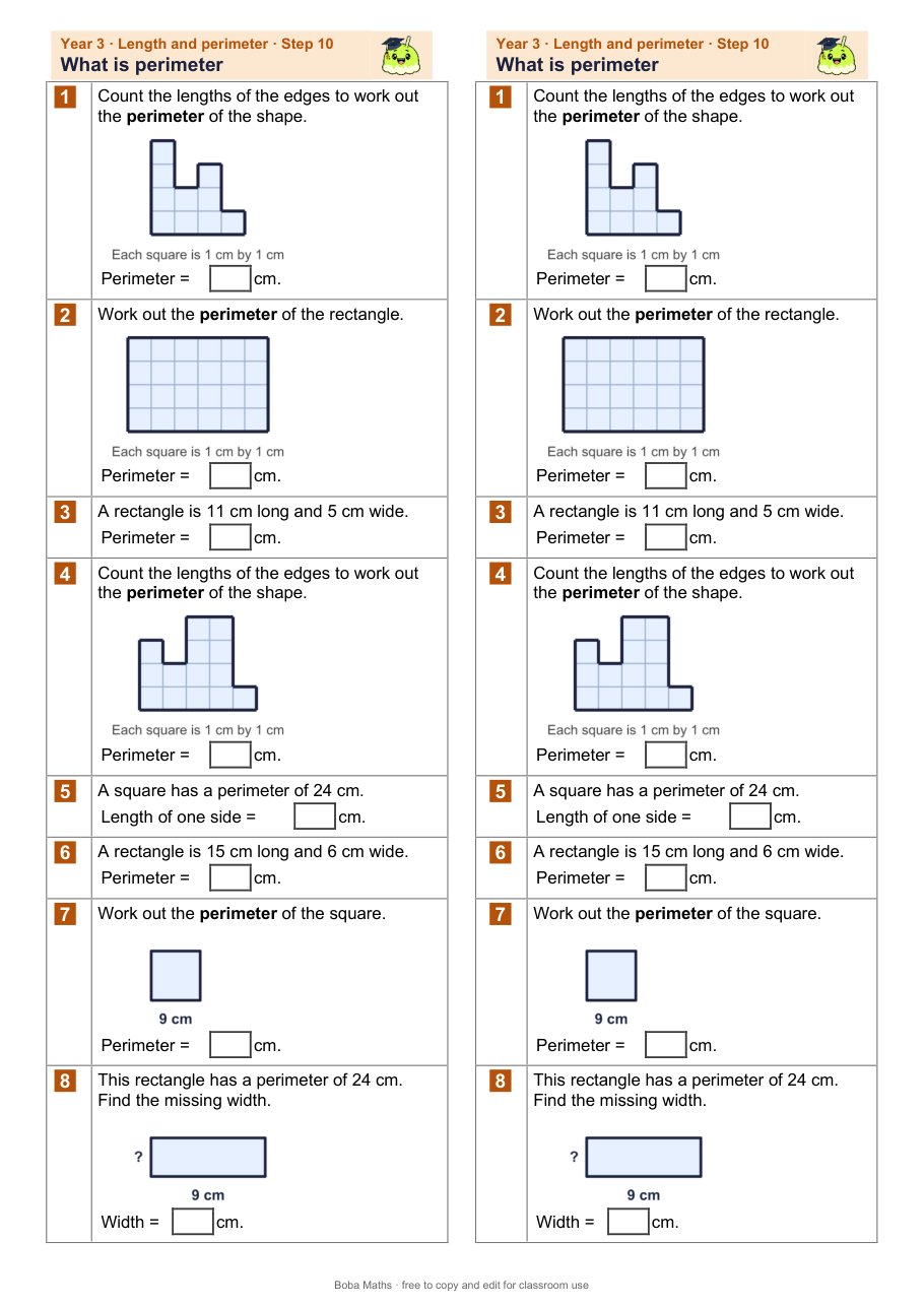 First page of the not scaffolded What is perimeter sheet, printed twice side by side