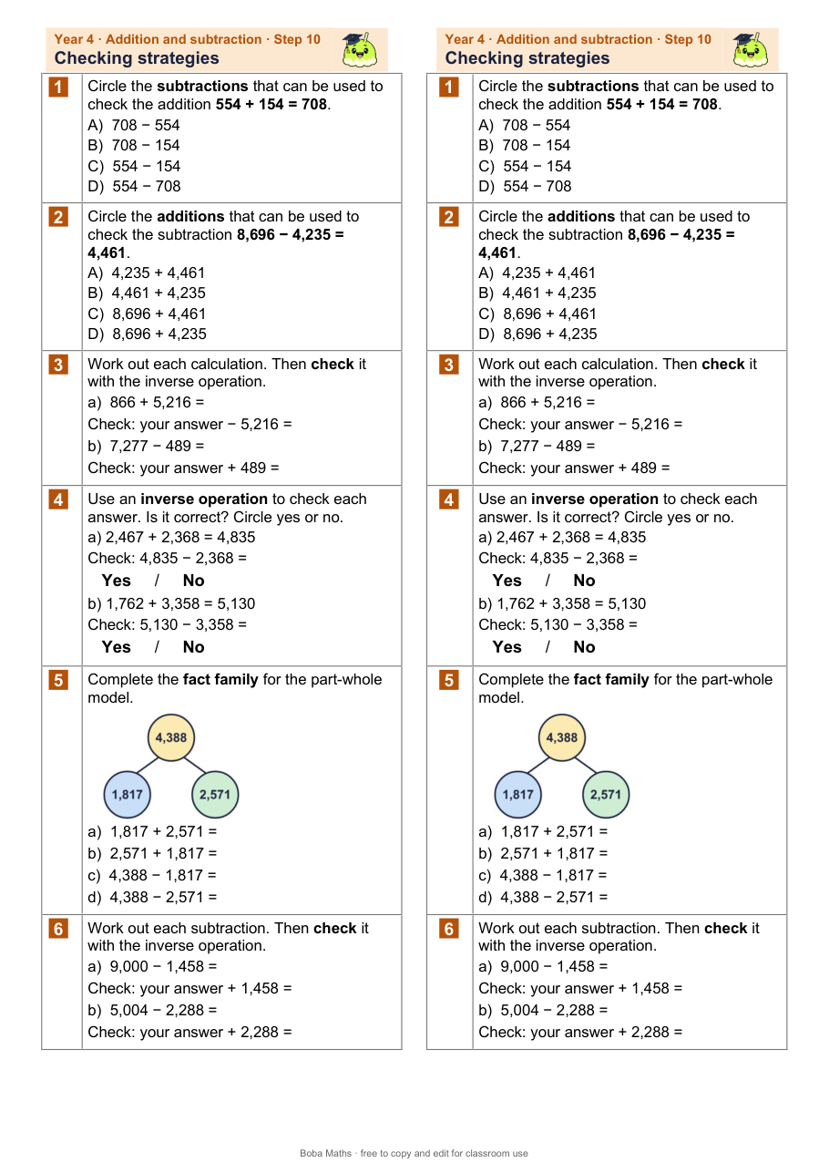 First page of the not scaffolded Checking strategies sheet, printed twice side by side