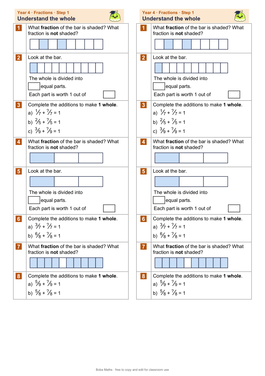 First page of the not scaffolded Understand the whole sheet, printed twice side by side