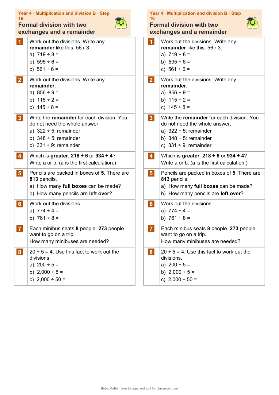 First page of the not scaffolded Formal division with two exchanges and a remainder sheet, printed twice side by side