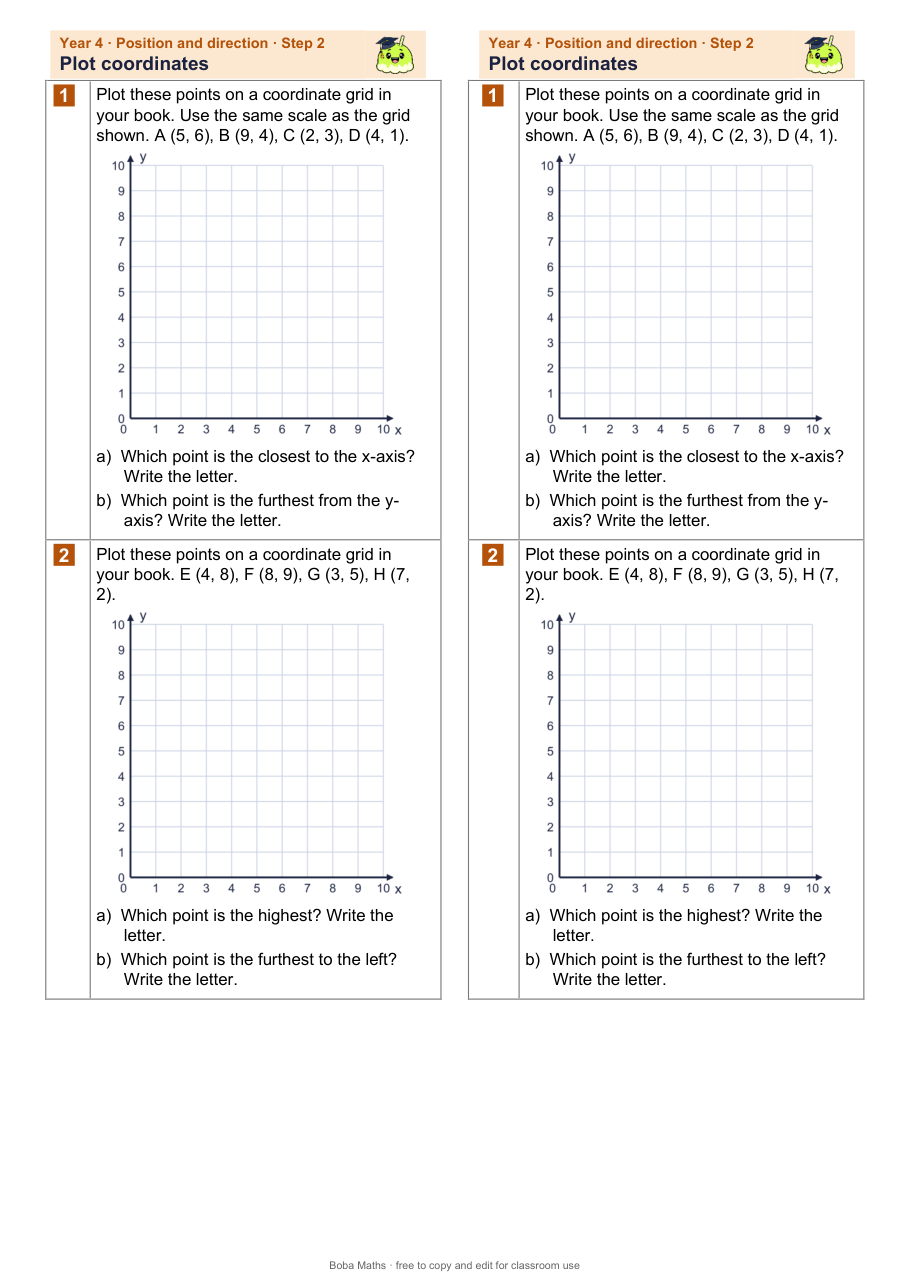 First page of the not scaffolded Plot coordinates sheet, printed twice side by side