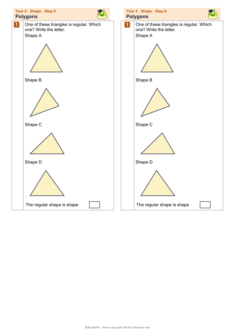 First page of the not scaffolded Polygons sheet, printed twice side by side