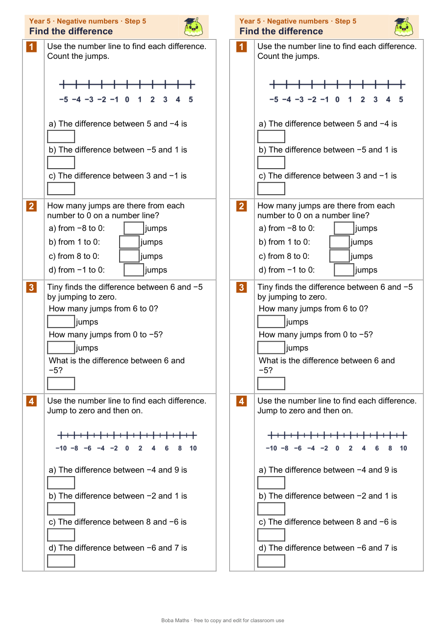 First page of the not scaffolded Find the difference sheet, printed twice side by side