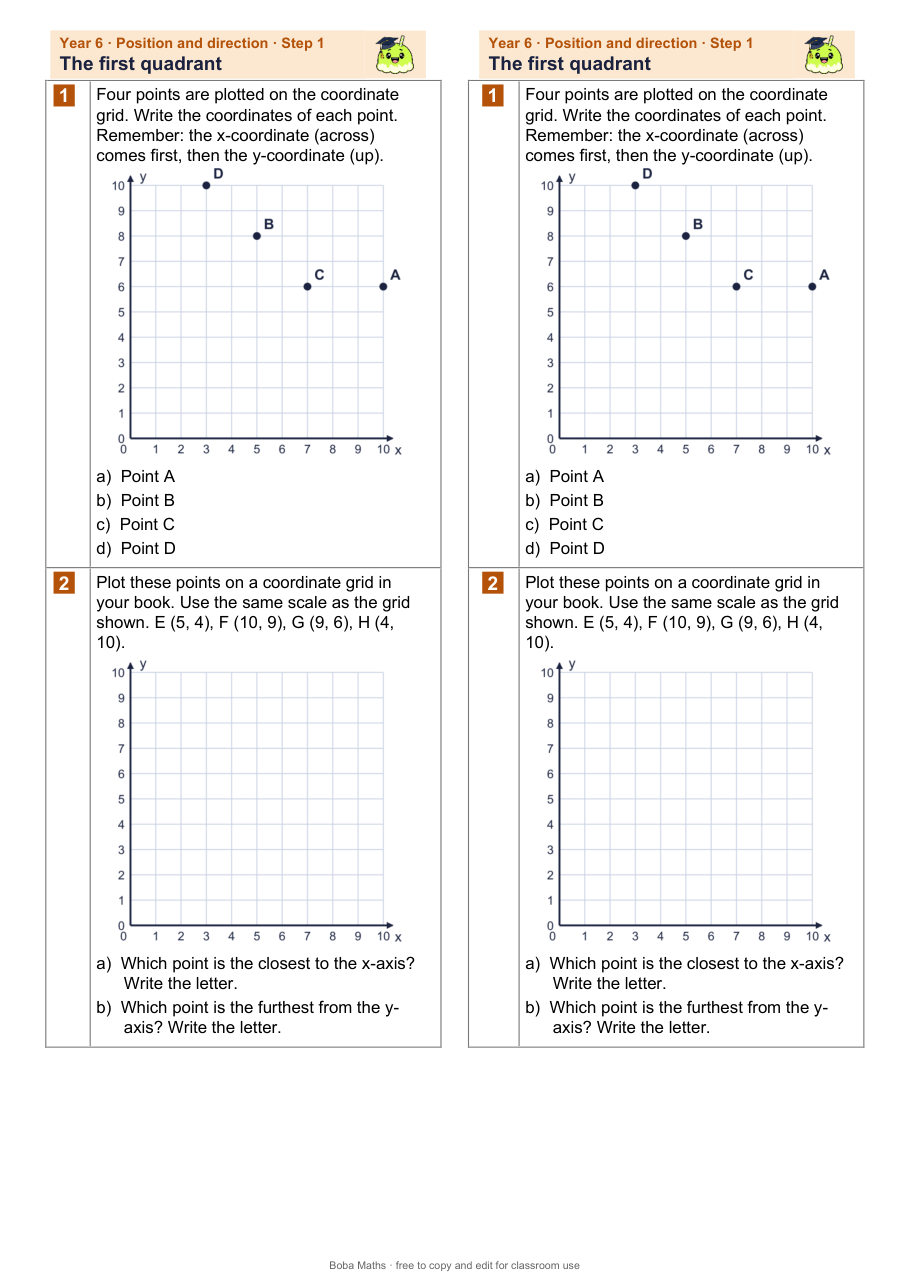First page of the not scaffolded The first quadrant sheet, printed twice side by side