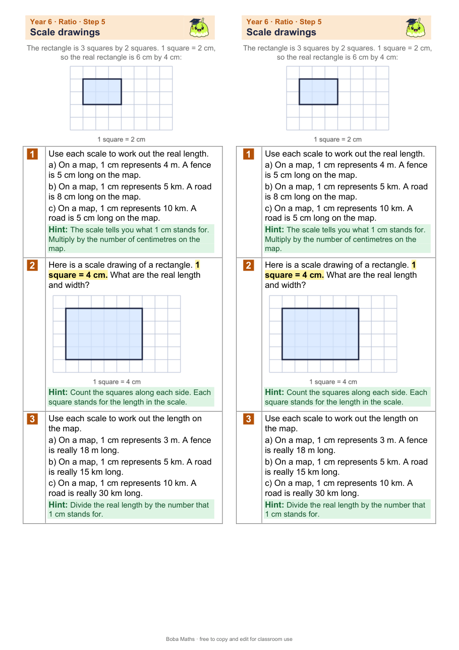 First page of the scaffolded Scale drawings sheet, printed twice side by side
