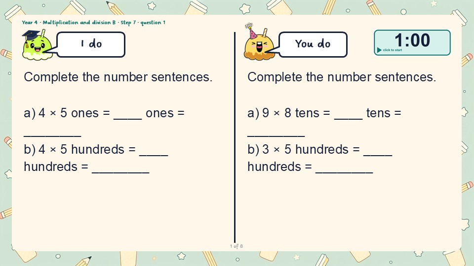 An I do and You do slide from the Year 4 Related facts (multiplication and division) PowerPoint, with a countdown timer