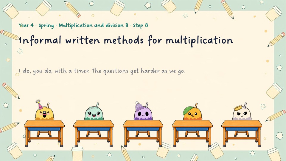 Title slide of the Year 4 Informal written methods for multiplication PowerPoint