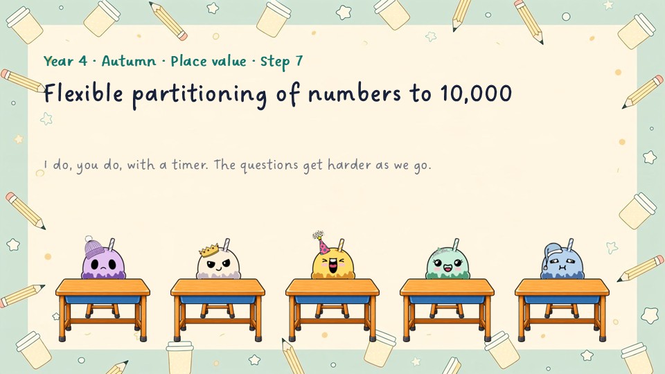 Title slide of the Year 4 Flexible partitioning of numbers to 10,000 PowerPoint
