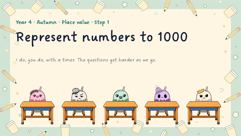 Title slide of the Year 4 Represent numbers to 1000 PowerPoint