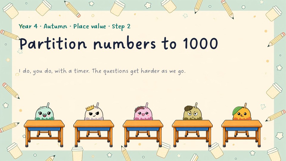 Title slide of the Year 4 Partition numbers to 1000 PowerPoint
