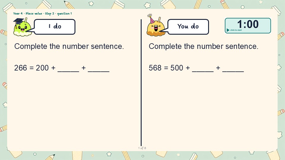 An I do and You do slide from the Year 4 Partition numbers to 1000 PowerPoint, with a countdown timer